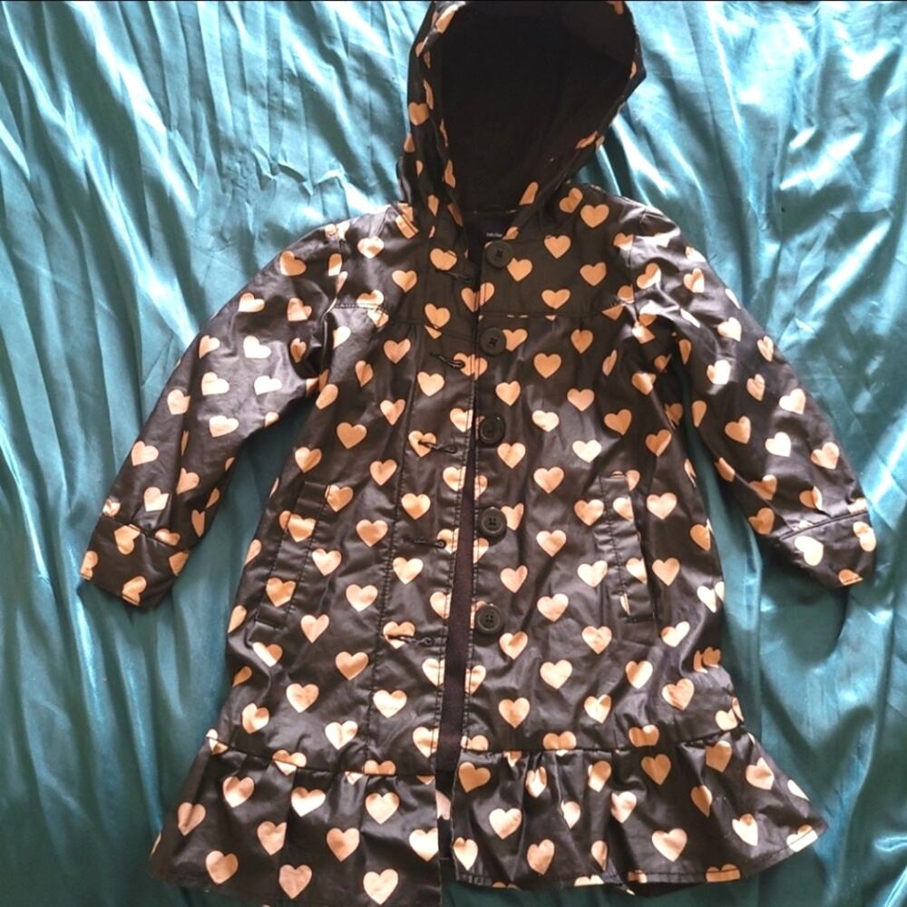 💛3/$15 BabyGap Raincoat Girls 4T Jacket Size 4 Hearts Winter Hooded Like New